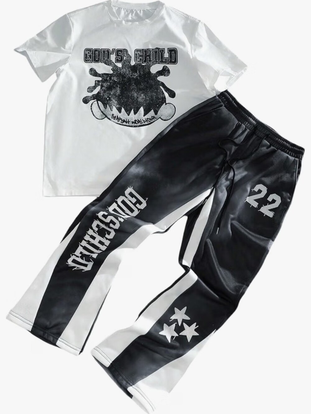 Men's Y2K Outfits 2 Piece Graphic Tee and Pants Rave Sweatsuits Set